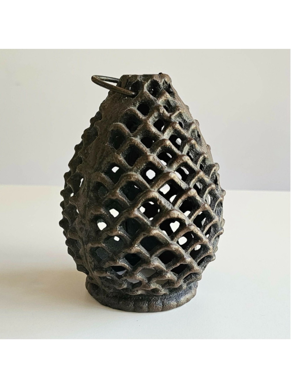 Vintage Cast Iron Pine Cone Candle Lantern - 6" Decorative Votive Holder